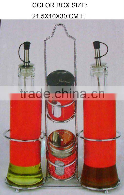 500ml metal rack glass oil and vinegar bottle set
