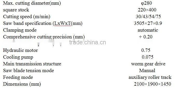 Full automatic metal cutting band saw machine GHY280
