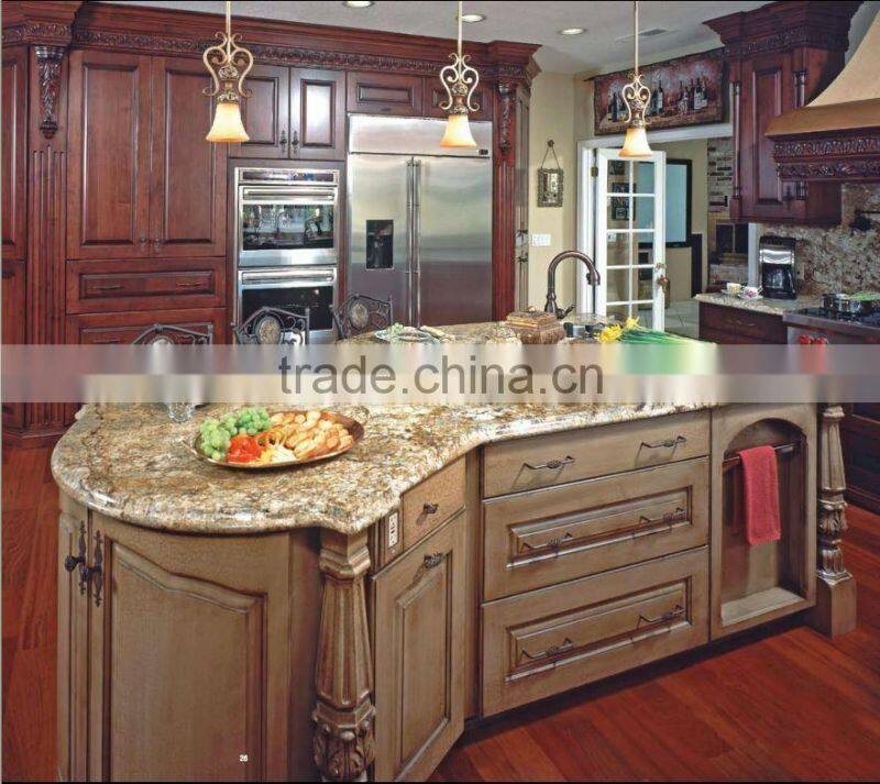 Classic Solid Wood Kitchen Cabinet With Kitchen Island/American Kitchen Furniture