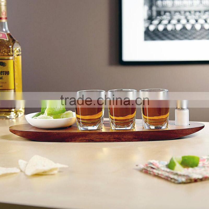 Wooden Serving Tray Glasses Holder Rustic Feel Wood Cups Holder with Hole Kitchenware Beer Tray for Bar