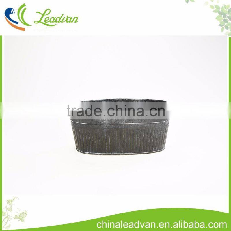 bulk decorative black oval shape planter metal flower pot with vertical stripes