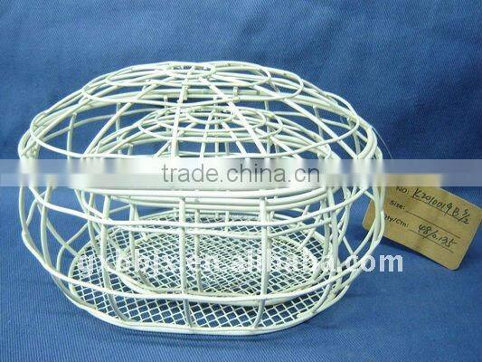 Oval white wire storage hamper with lid set of two