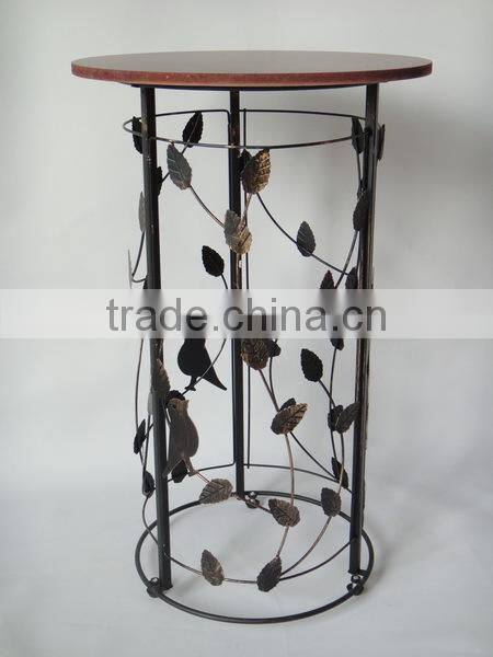 RH-4648 metal circle motif accent end table or wood top bird barrel Round sofa side table