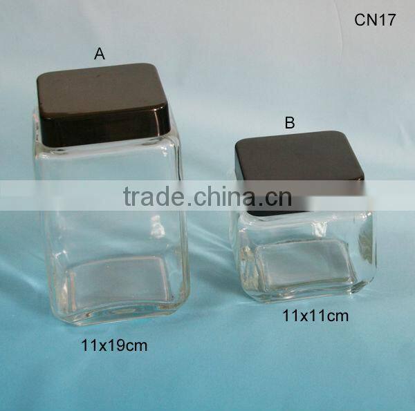 clear square glass mason jar with black plastic lid