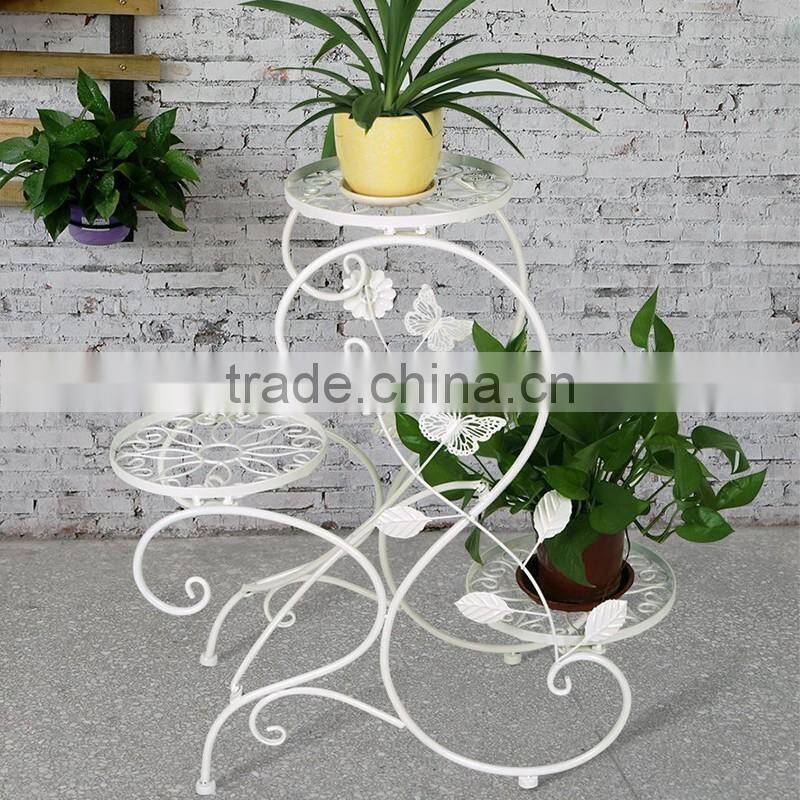 handicraft garden decor plant pot display retro 3-tier Classic flower Stand with Modern "S" Design iron plant pot trays