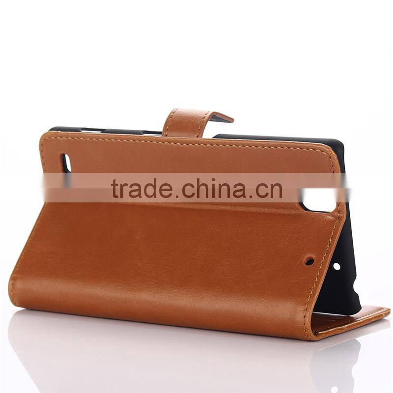 High quality crazy-horse PU card bumper/pocket cell phone case for Sony