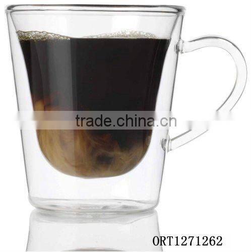 High quality 300ml 10oz double wall glass tea cup with lid