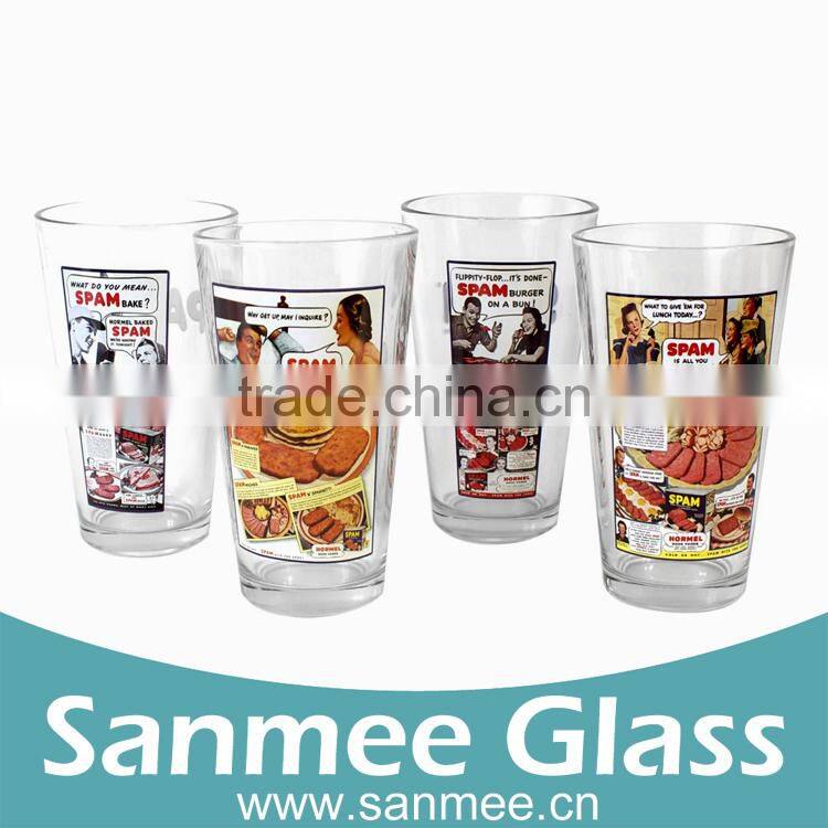 Hot Sale Colorful Cartoon Printed Drinking Glass Gift Set Glassware