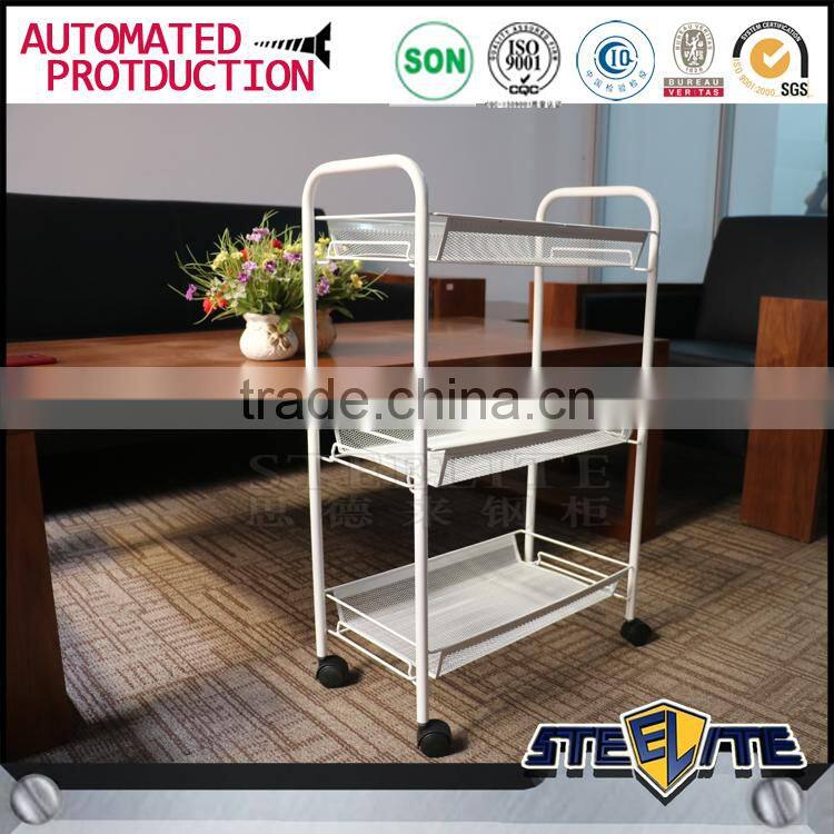 Durable metal foldable kitchen food serving trolley with wheels