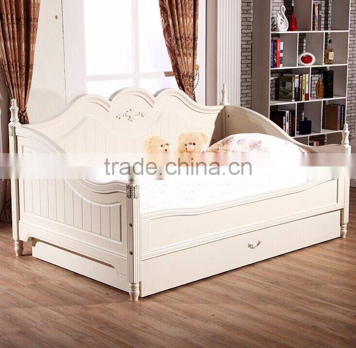 Handmade Pure White Classic European Style Floral Lounging Daybed with Big Drawers for Kids Bedroom BF11-09133a