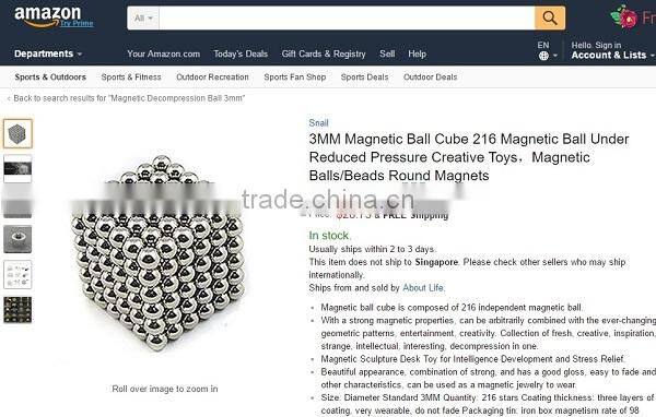 Magnetic Decompression Ball Educational Toys for Children Size 3mm Pack of 216 Pieces