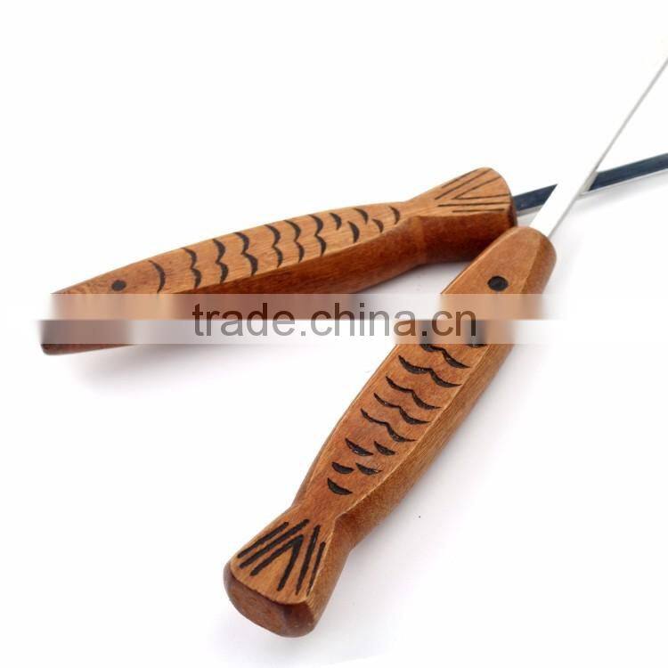 8pcs stainless steel sticks/skewer set with wooden handle in gift boxes