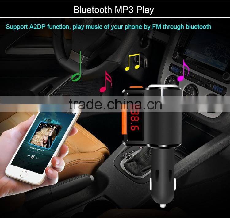 Dual USB Auto Car Charger kit with Wireless Bluetooth Hands Free Calling speaker MP3 Player FM Transmitter cigar lighter