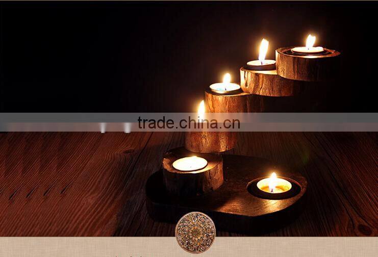 Handmade wood decoration vintage home decoration romantic solid wood candle holder for gift
