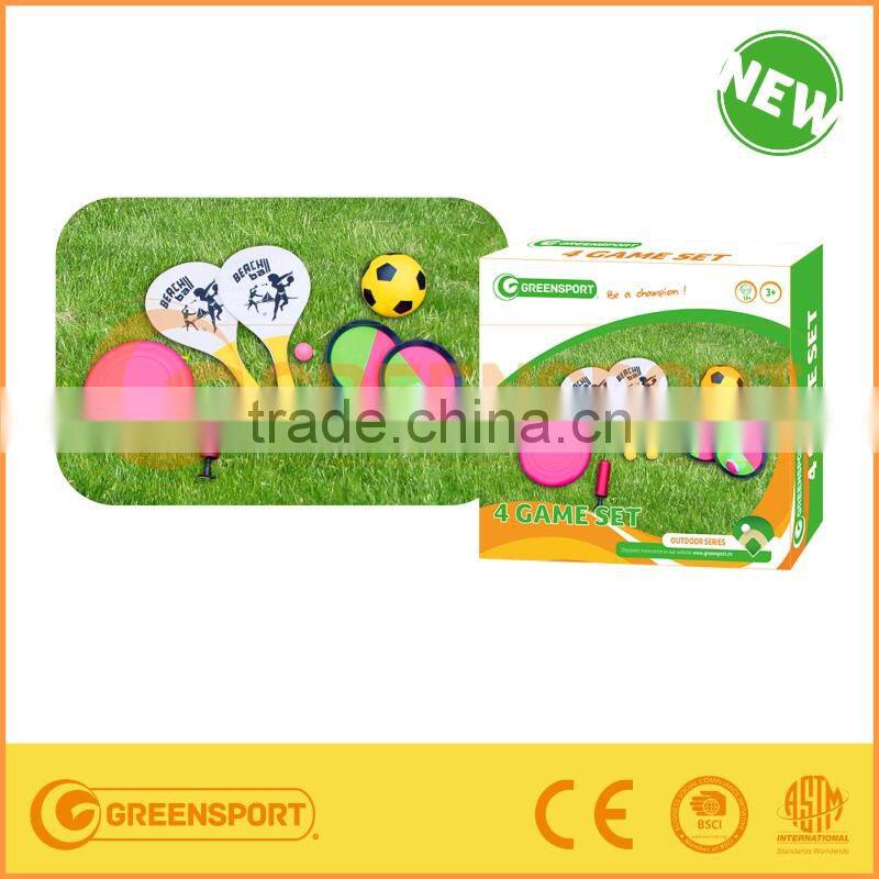 Four Game Set include beach racket&frisbee&catch ball set&ball