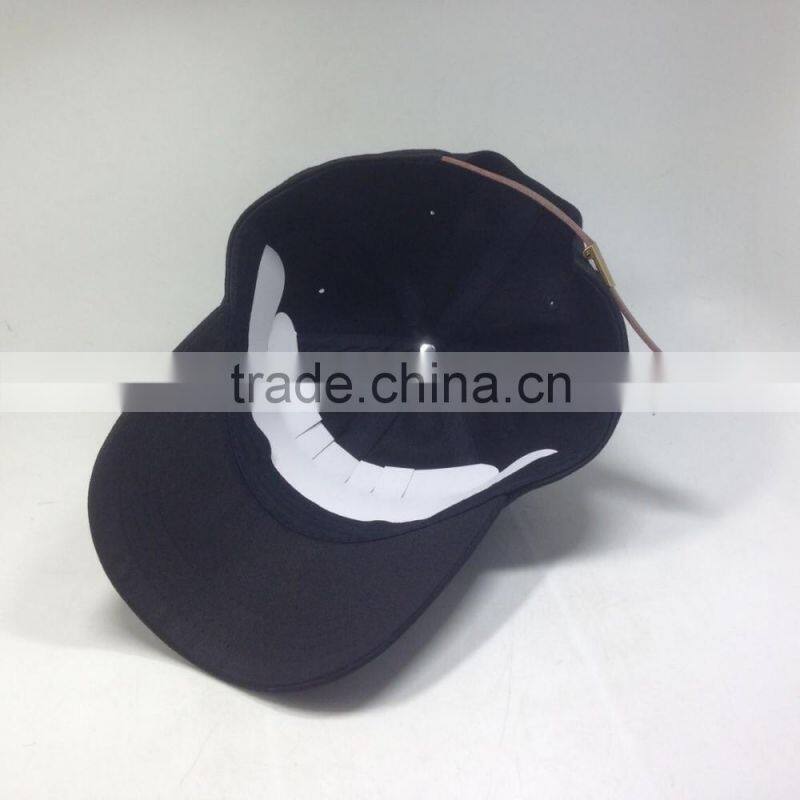 Brown Leather Strap Dad Cap With White Embroidery Logo