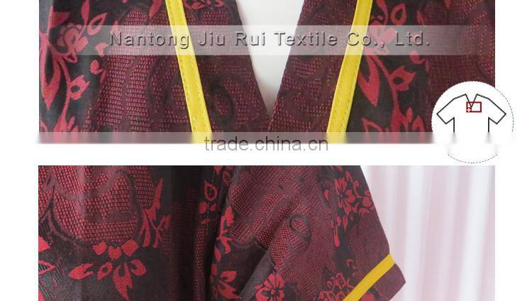 Wine Red Floral Jacquard Pyjamas V-Neck Pyjamas For Sauna Steam Clothes Set Women