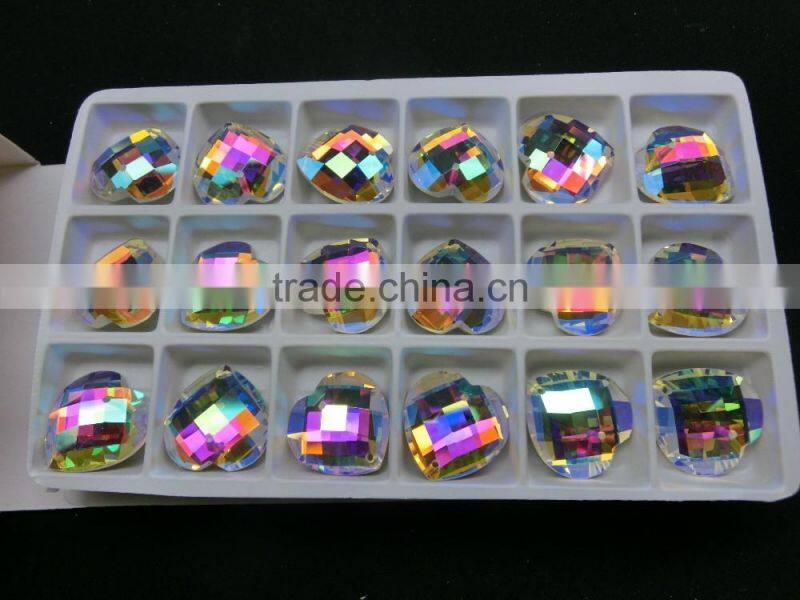 Heart shape crystal glass bead for belt decoration ab color