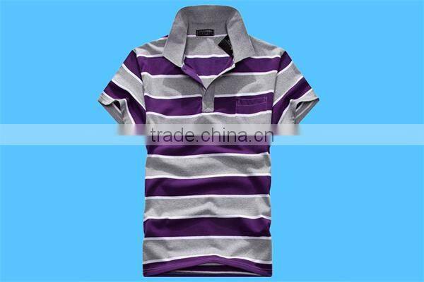 2016 new model 100% cotton mens` short sleeve strip polo shirt with rib collar