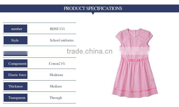 2017 summer new children's cotton school girl belted plaid dress