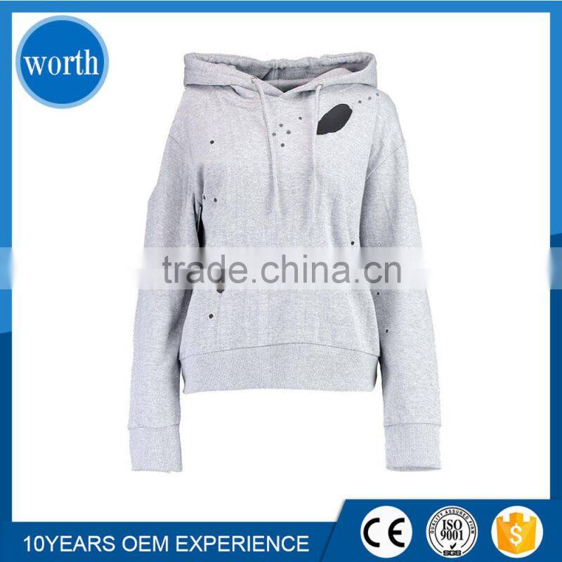 Distressed hoodie Cold Shoulder Hoody for ladies