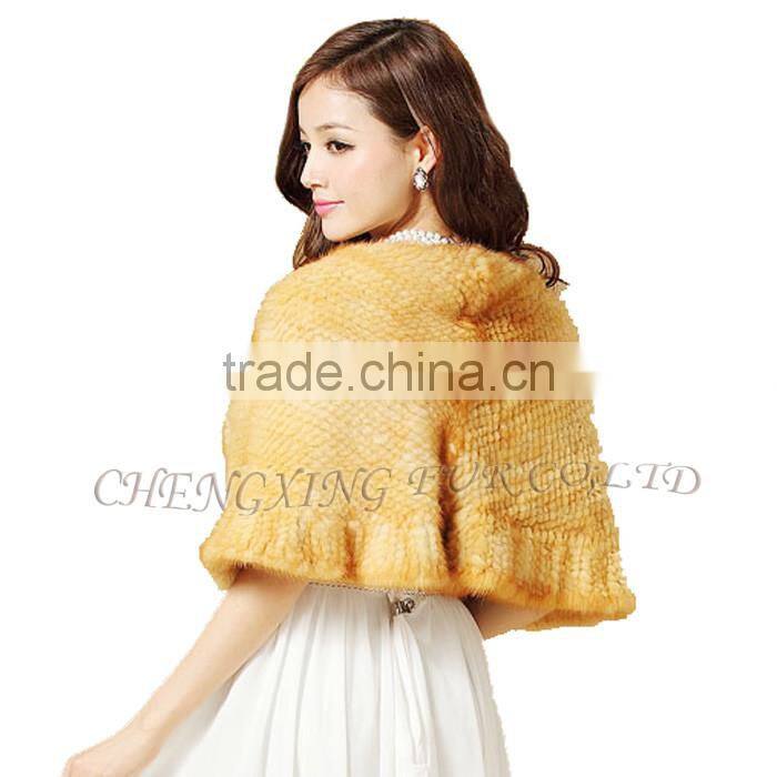 CX-B-M-24K Hot Selling In Stock Real Mink Fur Wedding Knitted Shawl Women