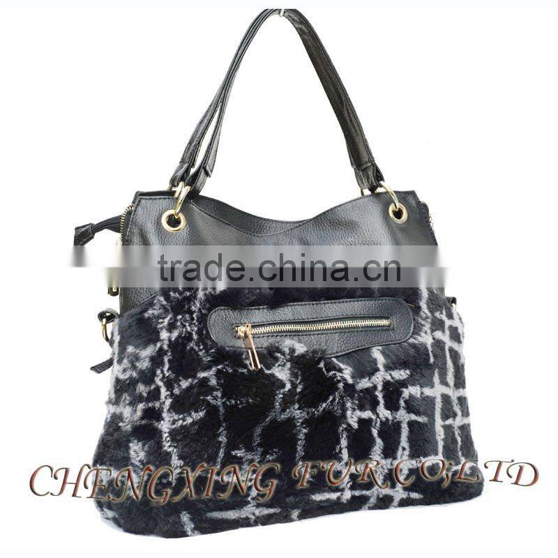 CX-H-44 Rex Rabbit Fur & Leather Handbag New Arrival
