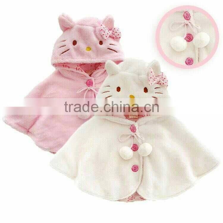 Latest 100%cotton design kids cartoon cape with hood coat white baby girls cloak coat