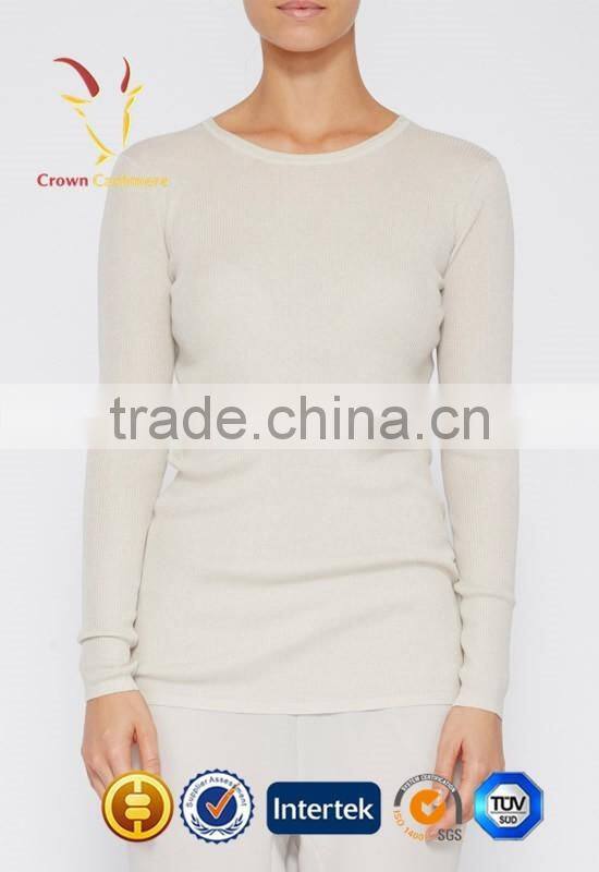 White Women Round Neck Cashmere Pullover Sweater