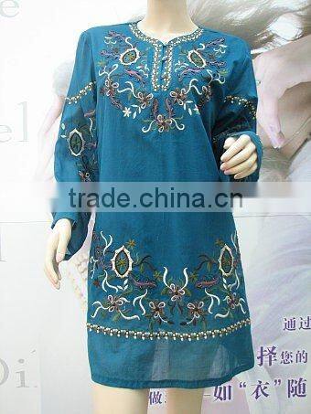 lady cotton embroidery blouse skirt