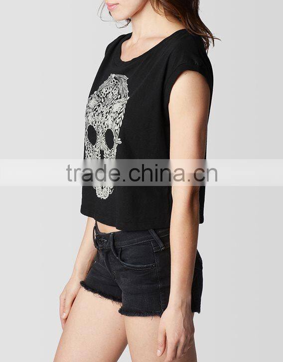 Hot Sale Women Tee With Skull Print For Women's Daily Life (OMJ-607)