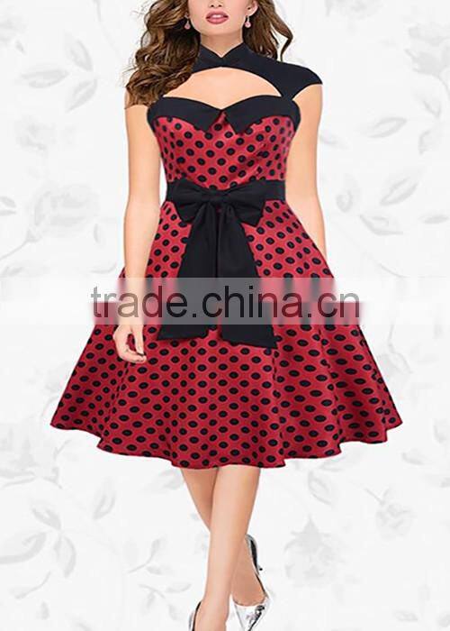 2017 Polka Dot tube top halter flare evening dress for lady