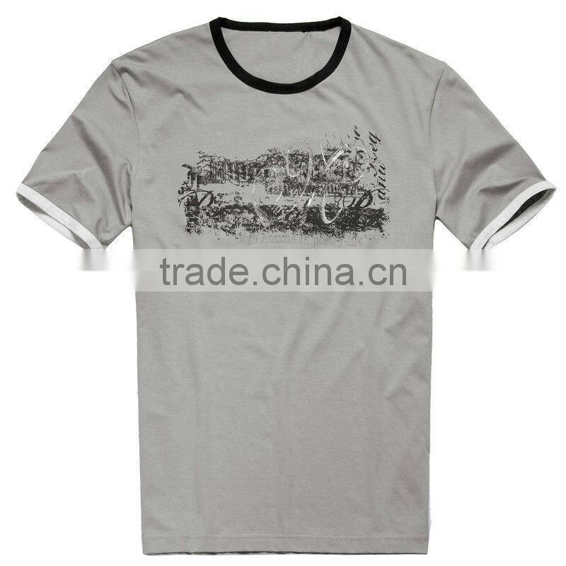 Fashion printing bamboo/cottons/pandex contrast-collar t shirt / paris print t shirt T12913