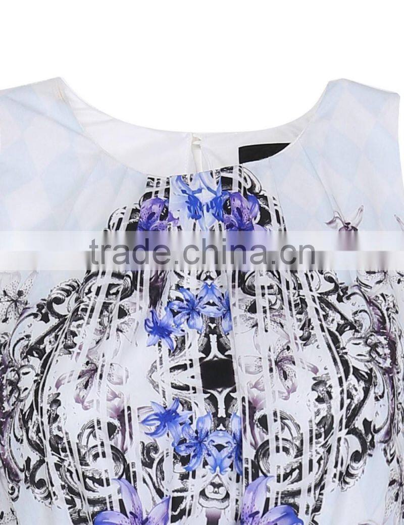 Girls retro flavor printed sleeveless irregular dress