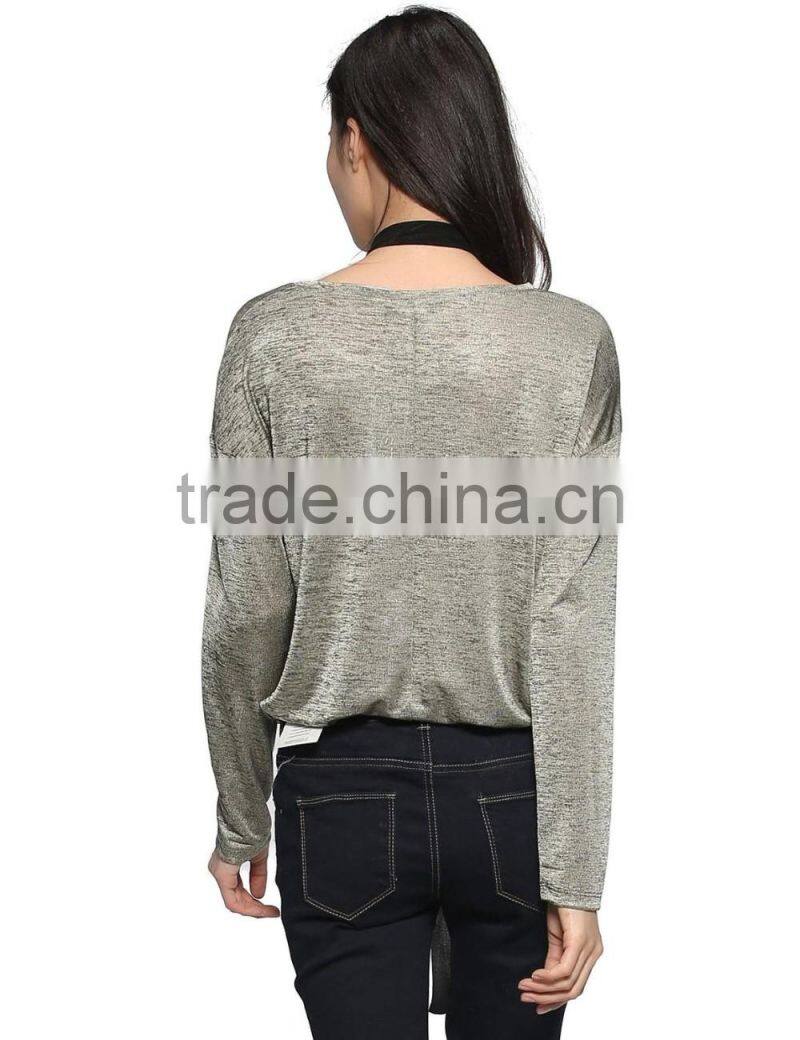 Ladies customized special fabric long sleeve short front long back Flashing soft t-shirt