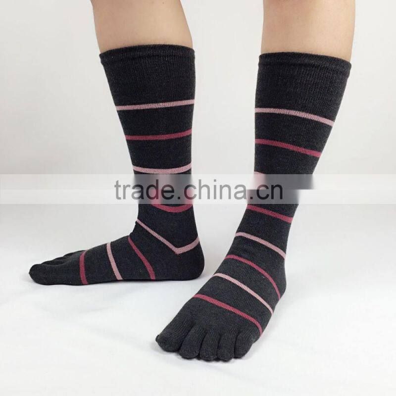 Men's all-pure combed cotton striped toe socks thick socks