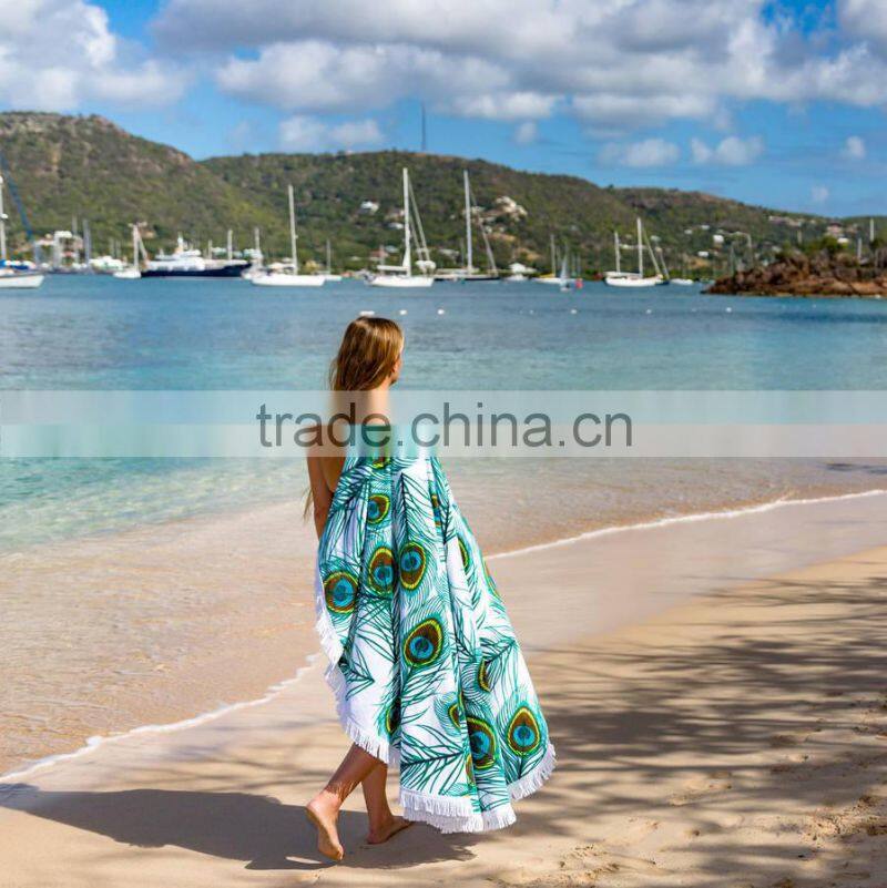 Custom Printed Round Digital Stamp High Quality 150CM Diameter Velour Beach Towel