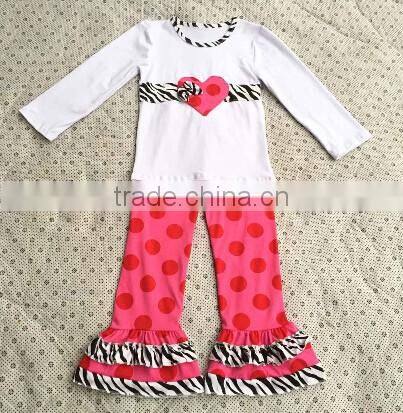 Hot sale latest dress pattern 2016 online boutique wholesale ruffle raglan sleeve pants baby frock designs fancy outfits remake