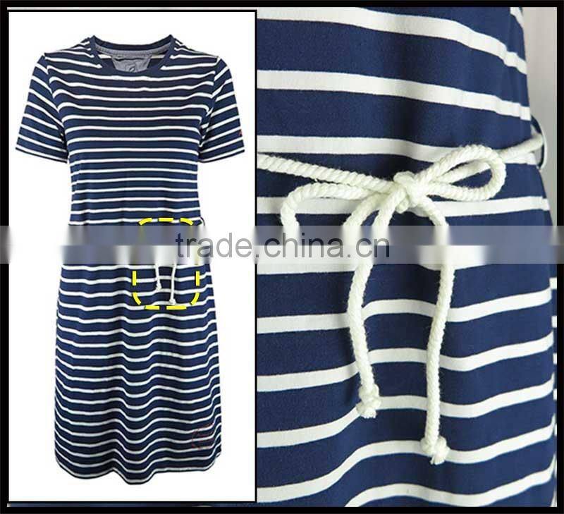 T092-1669N 95% cotton 5% elastane t shirt Short Sleeve Long T shirt Dress With Stripe Print