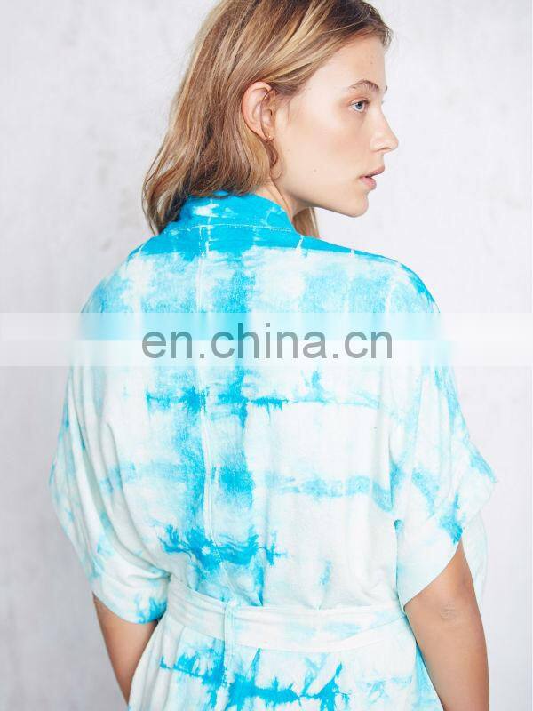 Batwing short sleeve silk tie dye print kimono, high quality ladies kimono