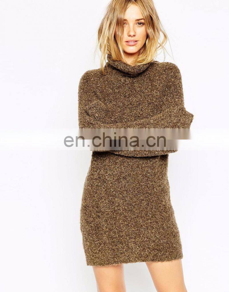 High neck lady winter wool sweater dress pullover design
