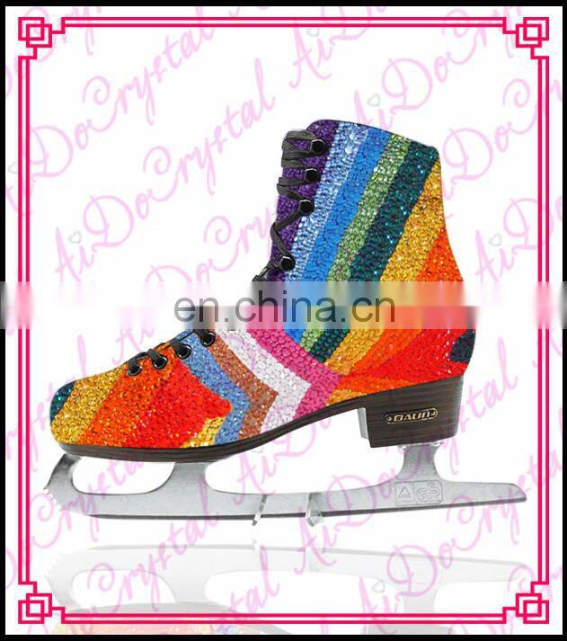 Aidocrystal colourful High Quality crystal Figure Skate Shoes for winter sport