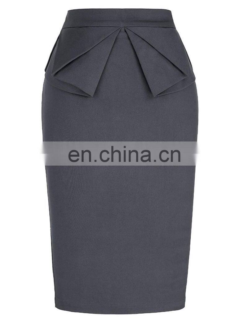 Grace Karin Womens Solid Color High Stretchy Hips-Wrapped Grey Vintage Retro Pencil Skirt CL010454-5