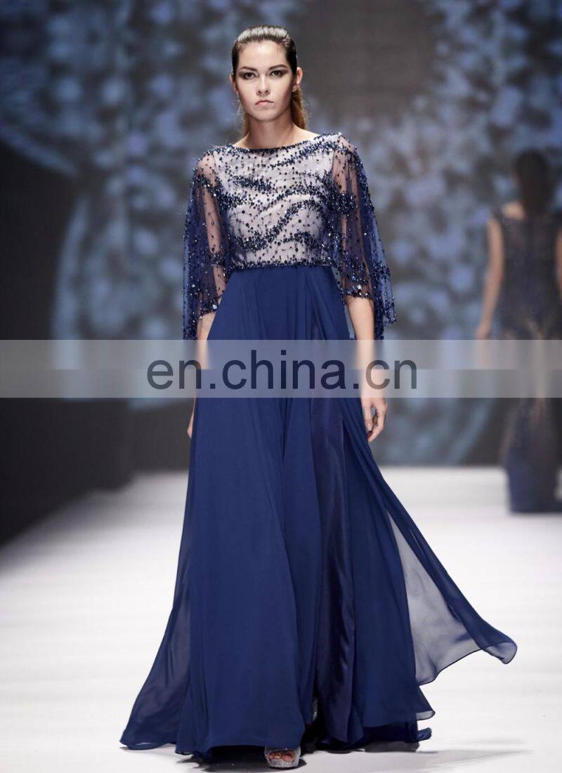 2017 B5249 Navy color halter net fabric beaded evening dresses & wedding dresses
