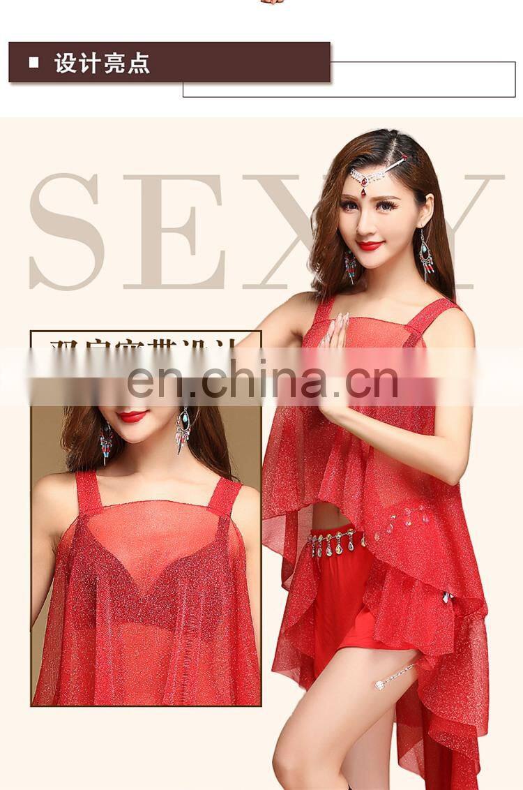 T-5162 Hot sexy shiny fabric stage belly dance costume tank top and skirt suit