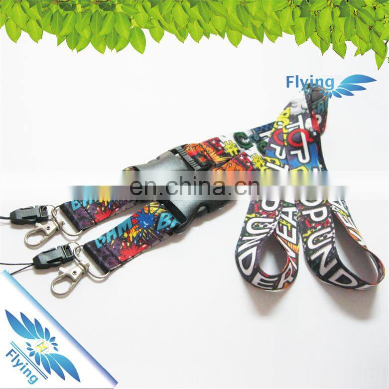 2017 polyester lanyards for sale lanyard heat transfer printed lanyards with thumb hook and buckle realese