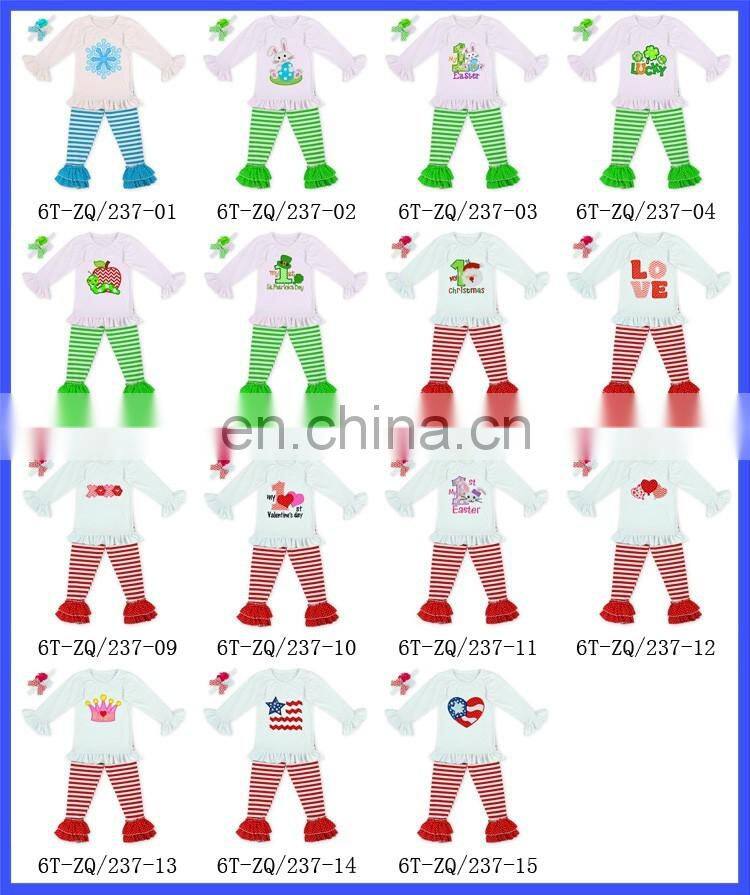 2019 Spring Baby Long Sleeve Shirt Green White Strip Pant Kid Boutique Persnickety Remake Easter Clothes Wholesale Smocked Cloth