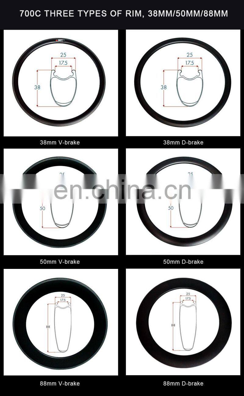 Logo Custom Road Bike Wheels 25mm Width 38mm Height Disc Carbon Rim Tubular Road Bike Bicycle Rim
