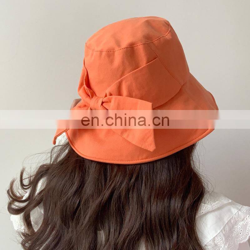 Customized fisherman hat spring and summer leisure sunshade soft foldable basin big bow sun hat