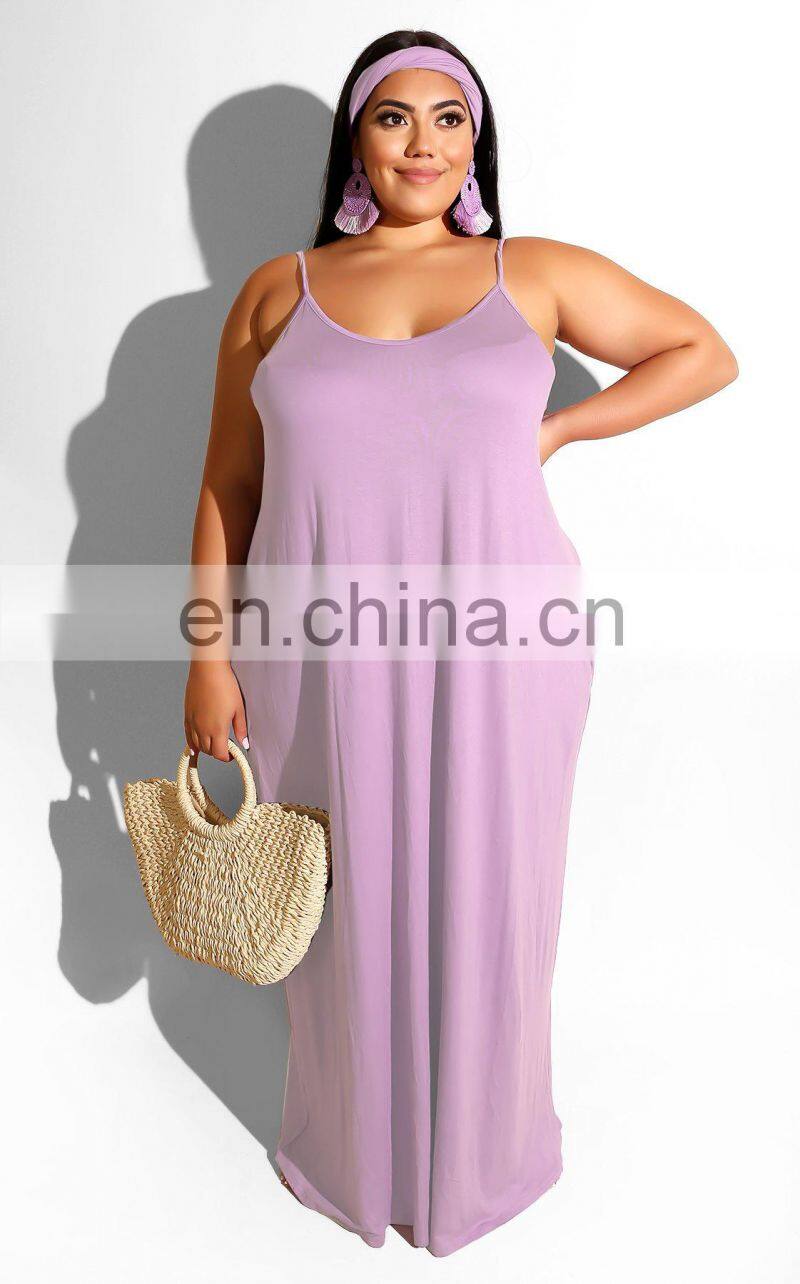 Wholesale custom European and American plus size women's summer hot style solid color shoulder strap dress